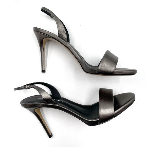 Giuseppe Zanotti Sophie Heels Sandals Pewter Metallic Slingback‎ Sz 38 / 8 - Picture 2 of 10